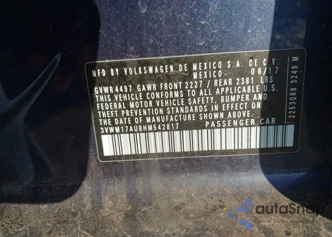 2017 Volkswagen Golf Alltrack Tsi S/Tsi Se z USA, uszkodzony, nr VIN 3VWM17AU8HM542817